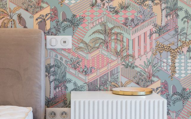Détail d'un raccord de papier peint